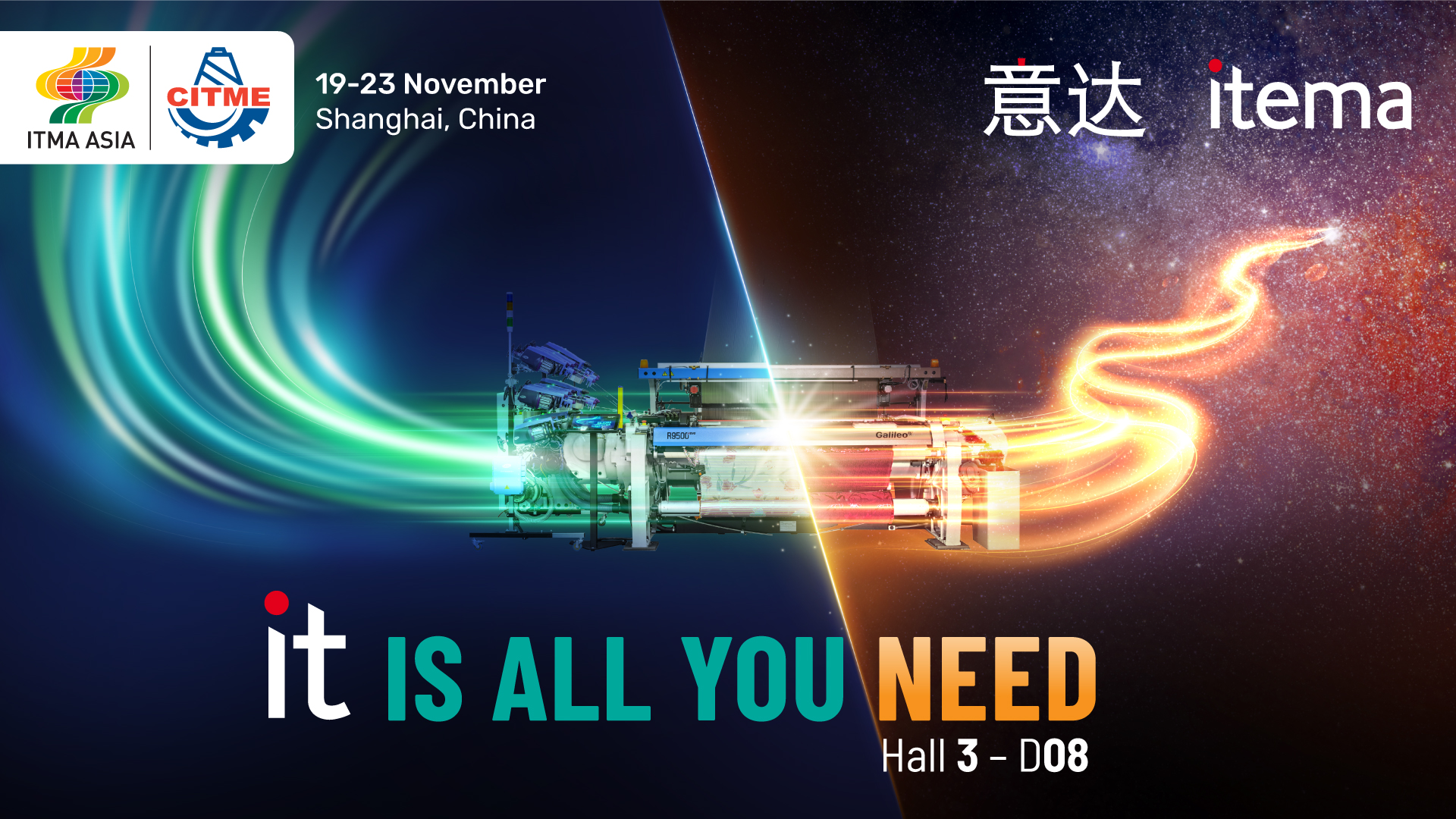 Il Gruppo ITEMA espone per la prima volta in Cina a ITMA Asia + CITME le nuove macchine per tessere a pinze R9500EVO e GalileoRX